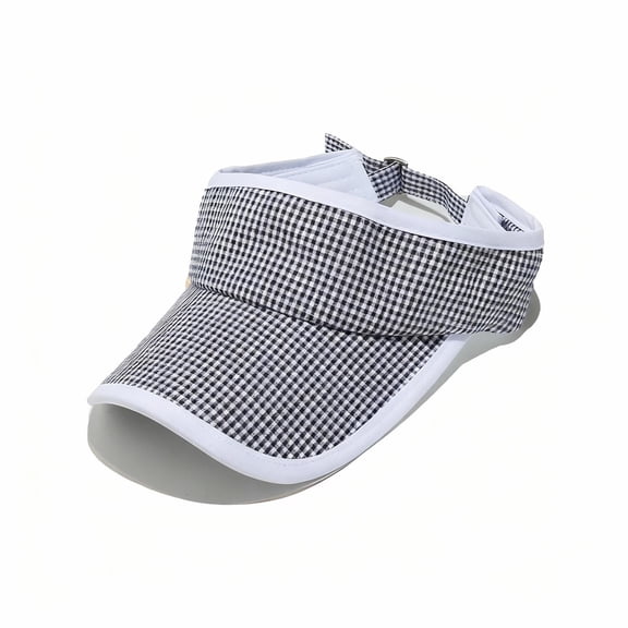 Perfectbot Women's Gingham Sun Visor Hat, Adjustable Foldable Beach Sun Hat with Wide Brim for UV Protection