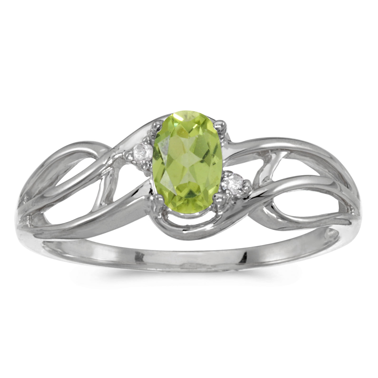 10k White Gold Oval Peridot And Diamond Curve Ring by