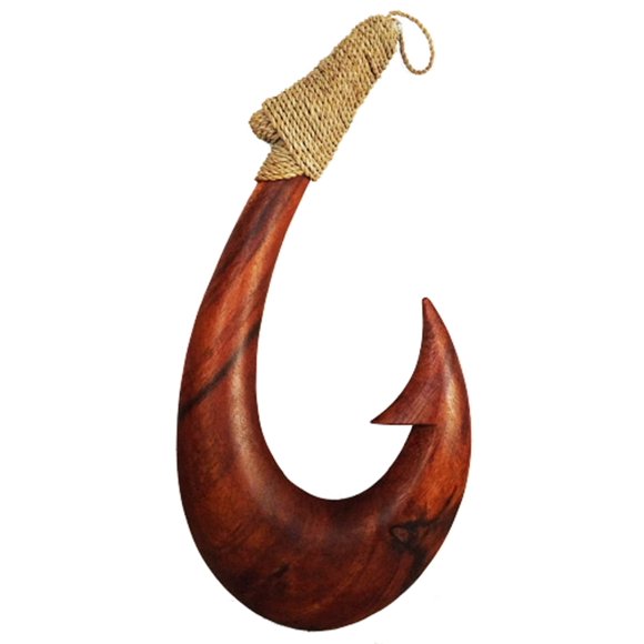 Hameçon en Bois Sculpté à la Main 12 Pouces Makau Hawaïen
