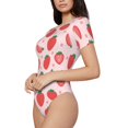 thumbnail image 2 of KLL Women 's Crew Neck Bodysuit Jumpsuits Strawberry Print Short onesies Stretch T Shirts, 2 of 7