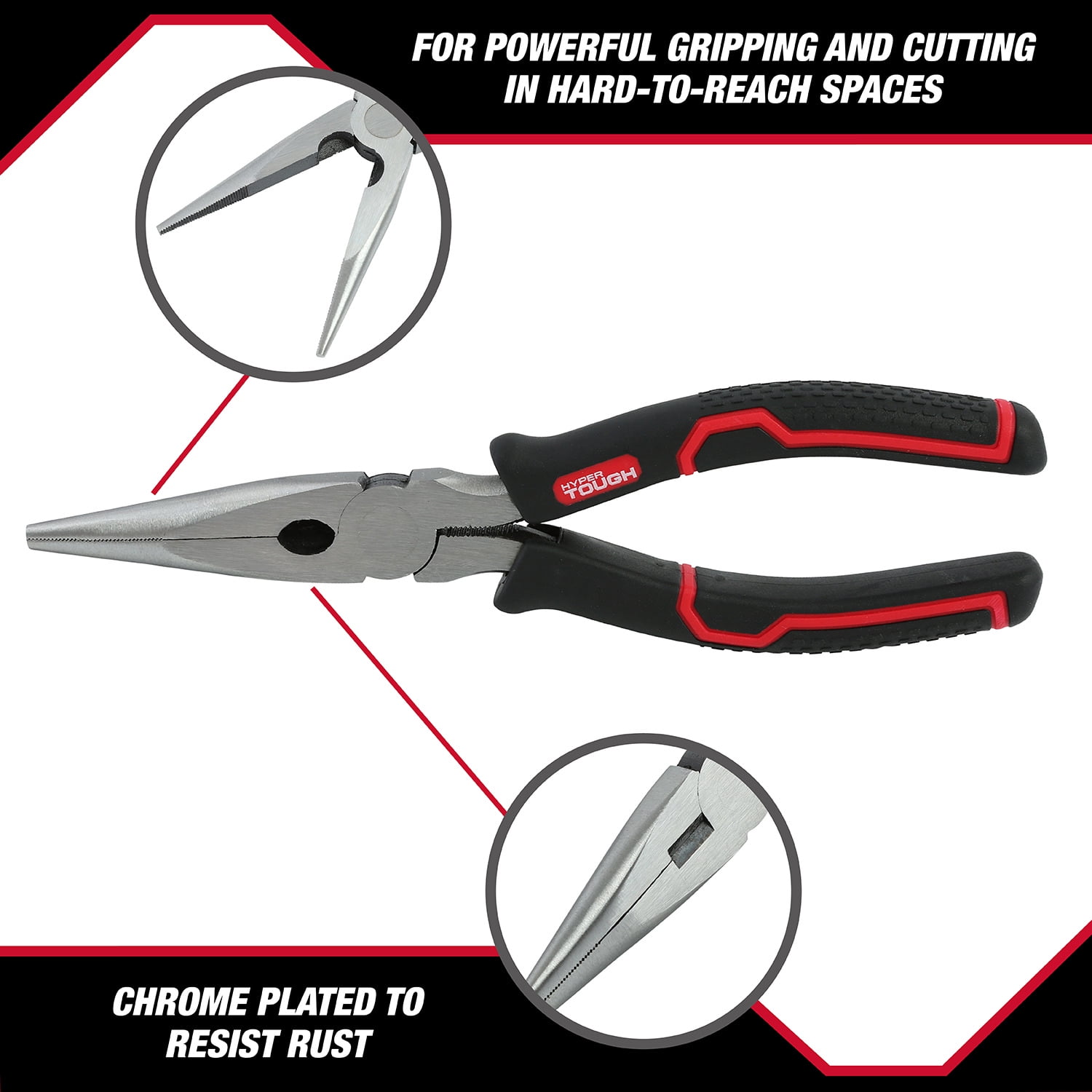 Hyper Tough 8-inch Long Nose Pliers with Ergonomic Comfort Grips, 5170V