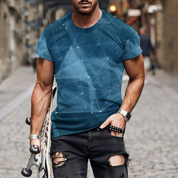 Meichang Marble Print T-Shirts Men Short Sleeve Workout Tshirts Trendy Graphic Tees Big and Tall Crewneck Lightweight Muscle Shirts Slim Fit Sports Tee Shirts Light Blue XL