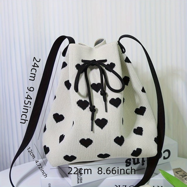 Charming Heart-Shaped Drawstring Bucket Bag - Classic Women's Handbag with All-Match Design, Spacious Interior, and Stylish Pattern - Perfect for Daily Use, Travel, and Casual Occasions
