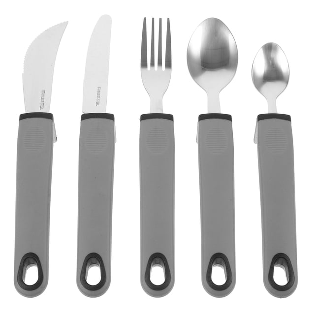 Ensemble de 5 Pcs de Coutellerie Grise Lestée pour Personnes en Récupération avec Fonction Anti-Tremblement et Conception Ergonomique