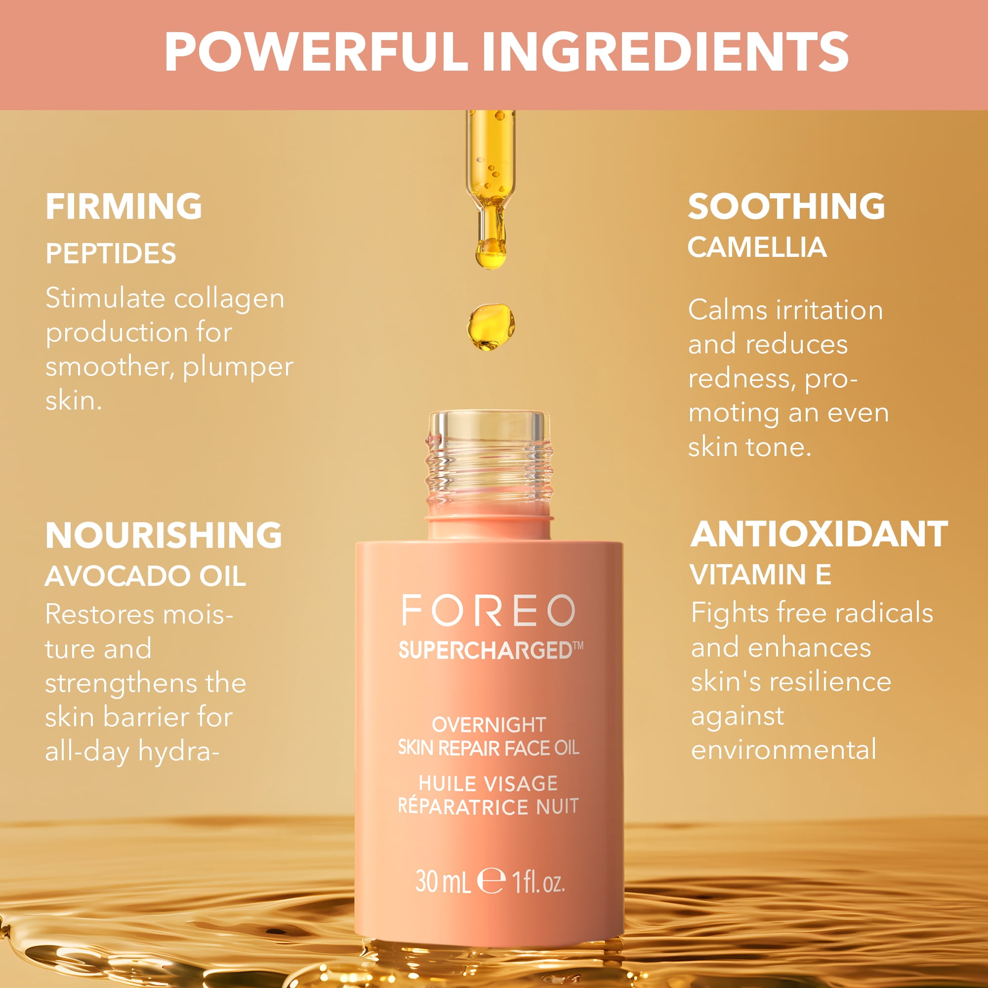 FOREO SUPERCHARGED Overnight Skin Repair Face Oil 1.01 fl oz