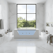 67 Luxury Whirlpool Bathtub with Panoramic Glass Window | 7 Hydro-Massage Jets, Waterfall Faucet & LED Chromatherapy | 1HP 750W Motor, Acrylic Spa Jetted Tub (110V) –Middle Drain