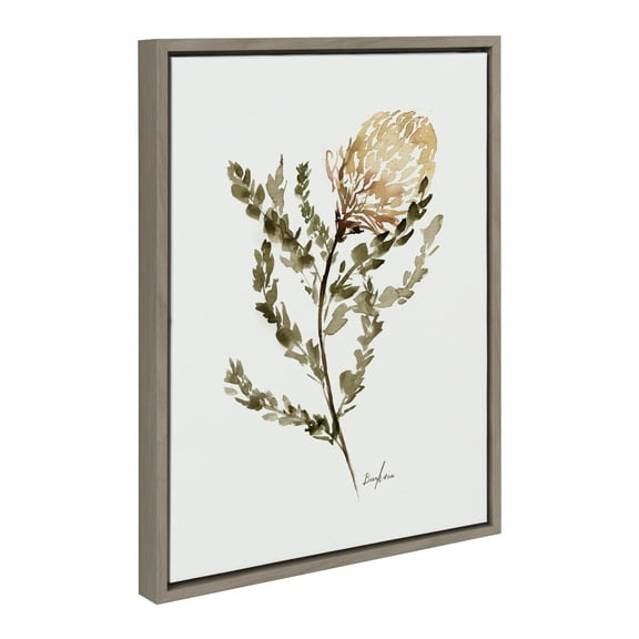 Kate and Laurel Sylvie Wild Banksia Framed Canvas Wall Art by Sara Berrenson, 18 x 24, Gray, Nature and Wildlife-Inspired Wall Décor