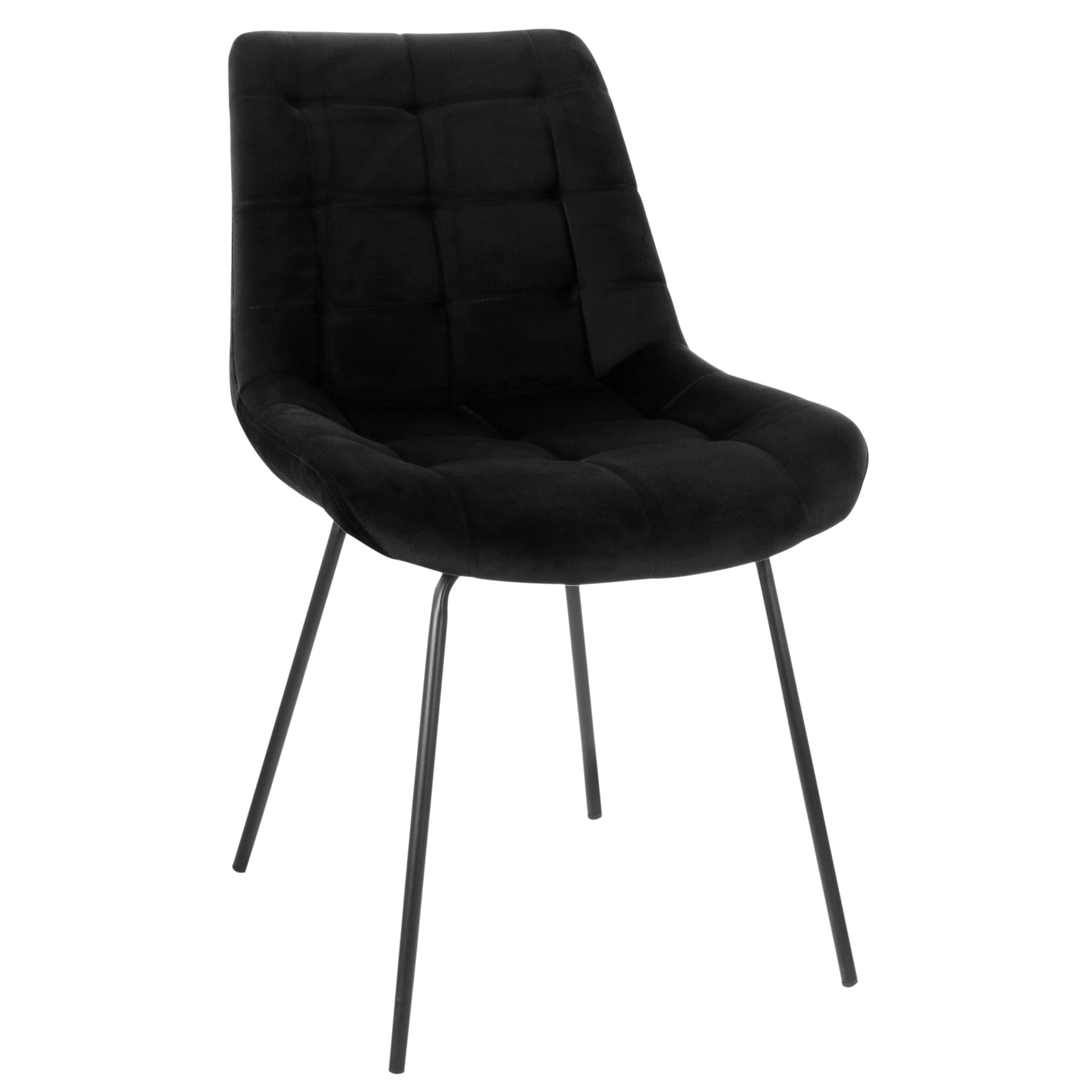 Elama 2 Piece Velvet Tufted Chair in Black with Metal Legs