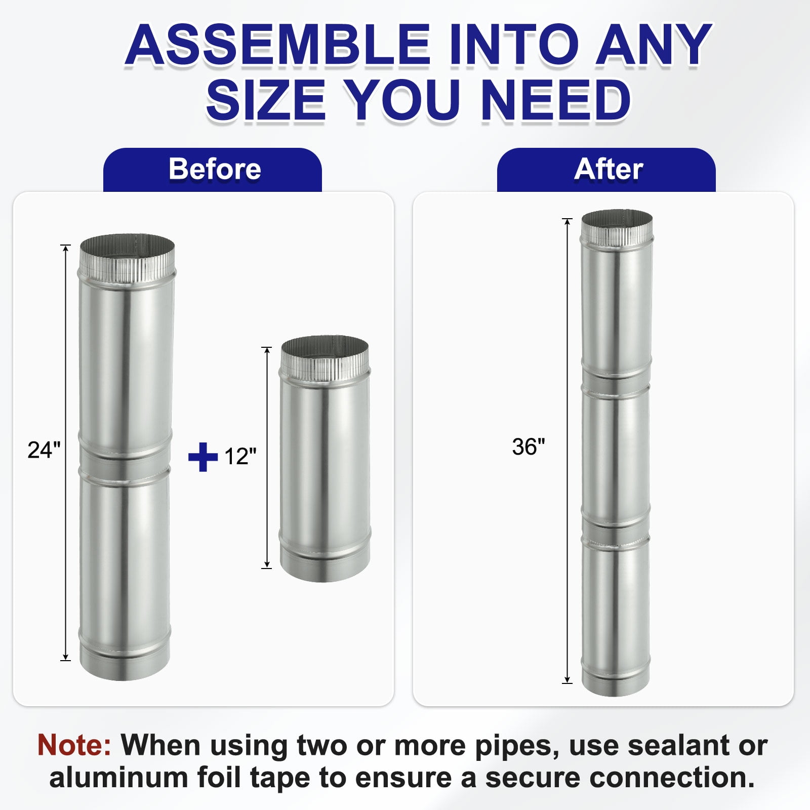 Uxcell 6 x 12 Inch Round Dryer Duct, 1PCS Galvanized Steel Crimped Straight Air Vent Duct Extension Coupler Pipe Adapter Connector for HVAC Dryer Hood Ventilation Chimney, Silver