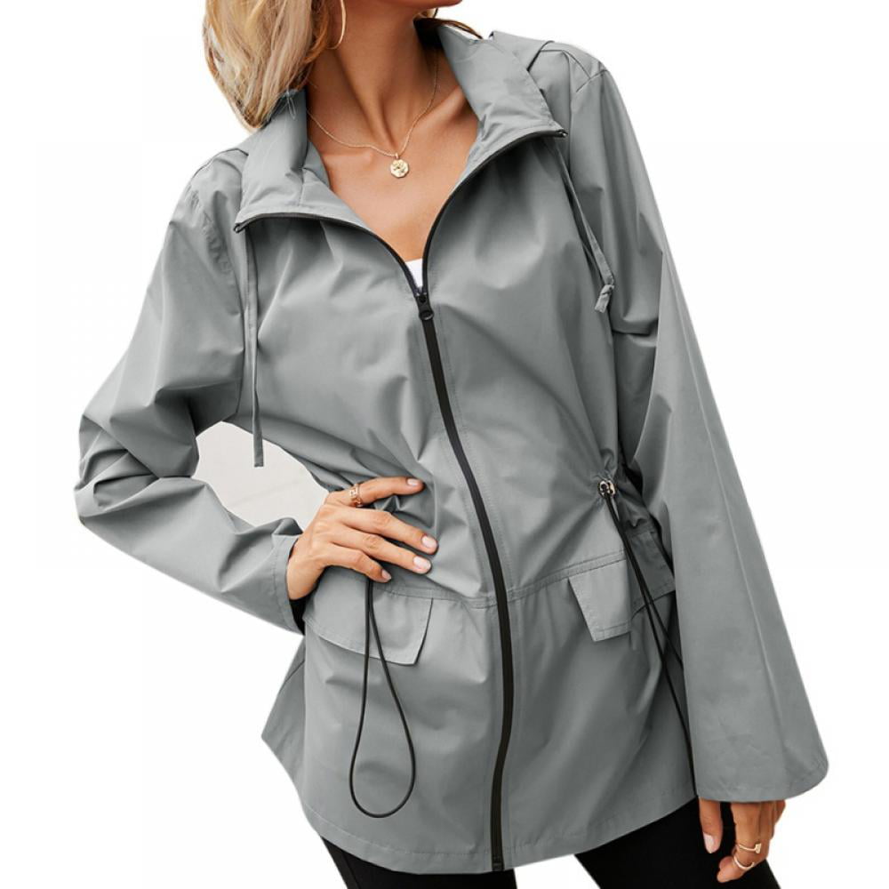 Women's Waterproof Raincoat Lightweight Rain Jacket Hooded Windbreaker With Pockets For Outdoor