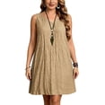 thumbnail image 6 of HongQid Plus Size Dress for Women Textured Sleeveless Shift Dress V Neck Casual Loose Mini Sundress With Pockets For Summer, 6 of 9