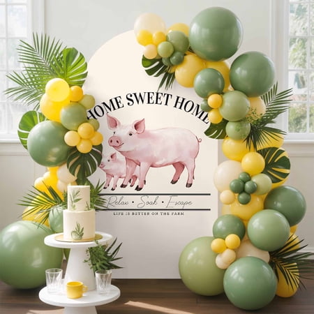 Farmhouse Arch Backdrop Cover 7.2FT Retro Home Sweet Home Watercolor Pig Spandex Arch Covers Double-Sided Backdrop for Wedding Birthday Party Photo Background Decoration