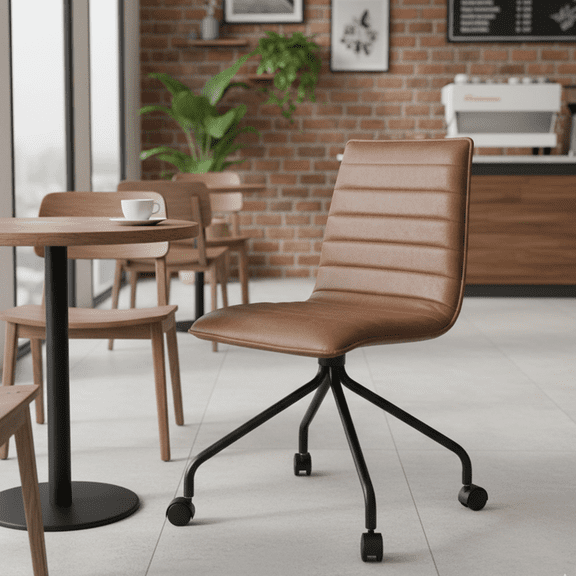 Vintage Brown Faux Leather Office Chair, Modern Armless Desk Chair with Rolling Caster Wheels for Home Office, Study Room, Bedroom