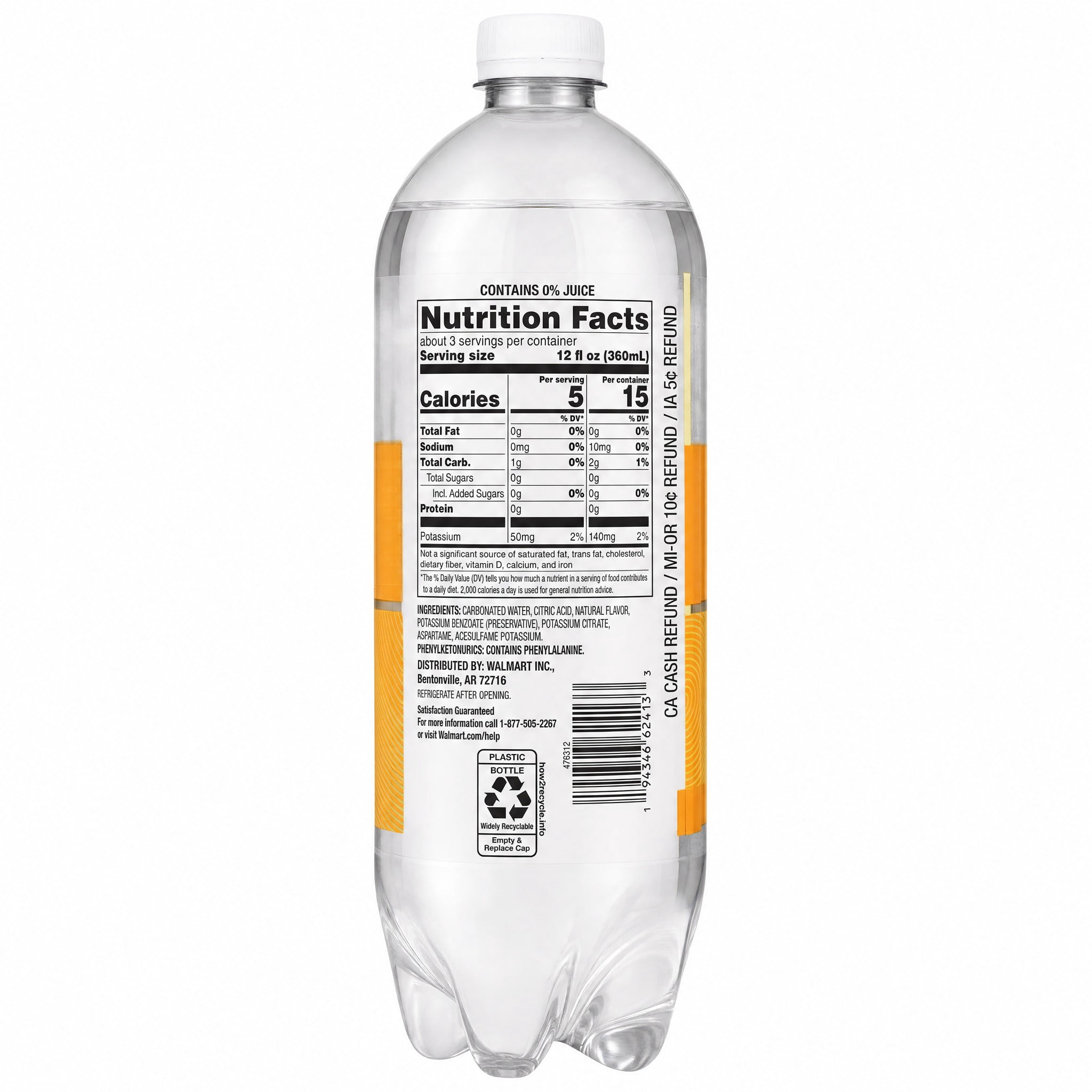 (12 pack) Clear American Mandarin Orange Flavored Sparkling Water, 33.8 fl oz Bottle