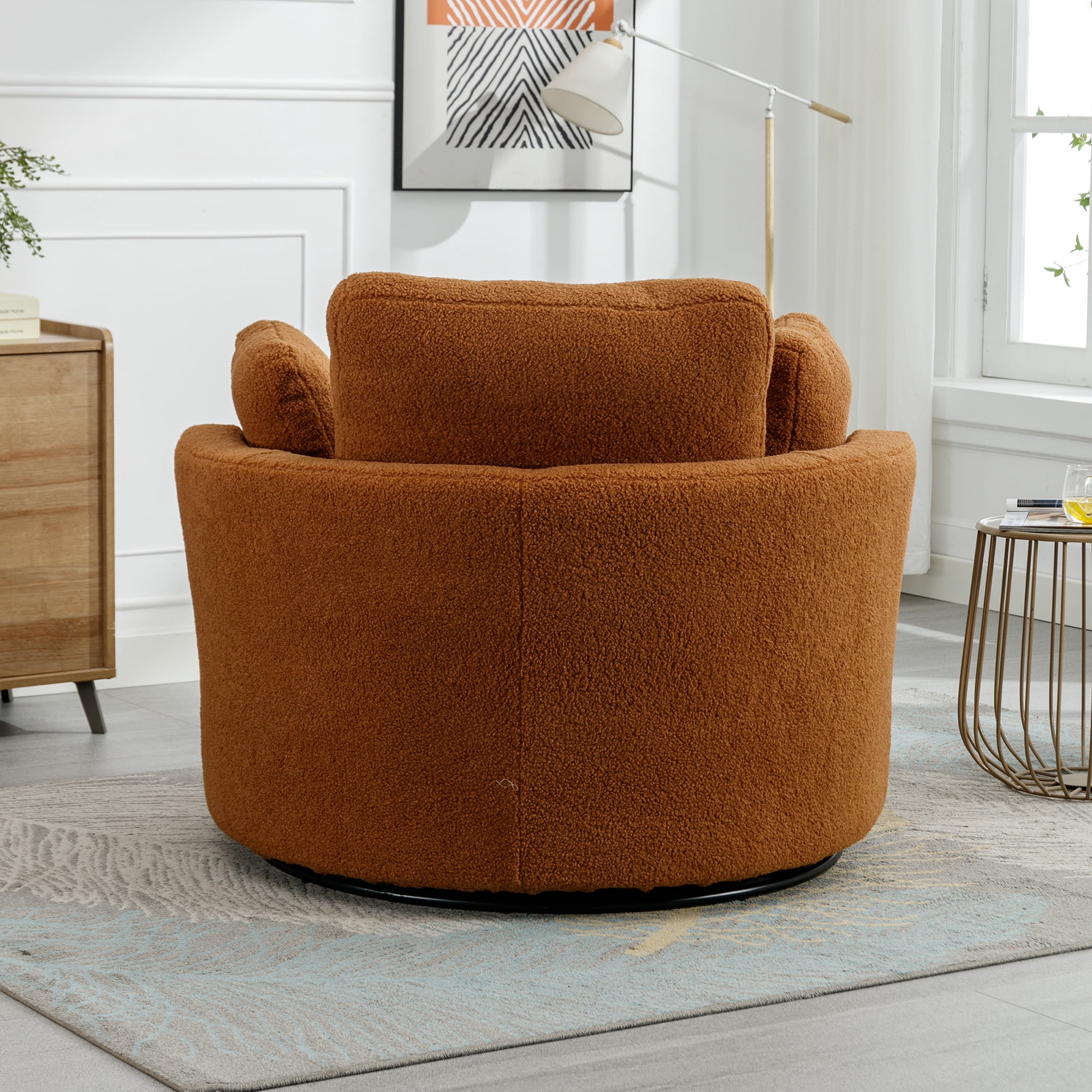Aukfa 42" Oversized Swivel Accent Chair Barrel Read Chair for Bedroom Living Room, Caramel