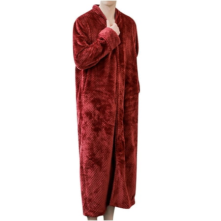 

Cotonie Autumn and Winter Flannel Thick Loose Zipper Couple Long Bathrobe Home Service