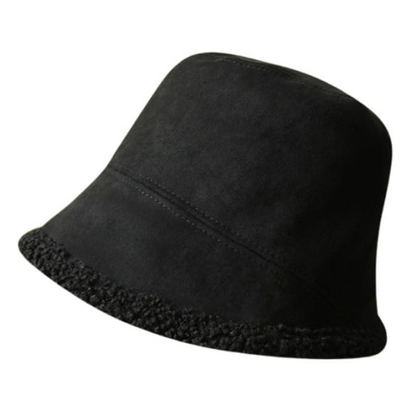 Tanghaowl Womens Hat Reversible Suede Bucket Hat For Women Fall Winter Thick Lamb Warm Fisherman Hat Versatile Hat Ladies