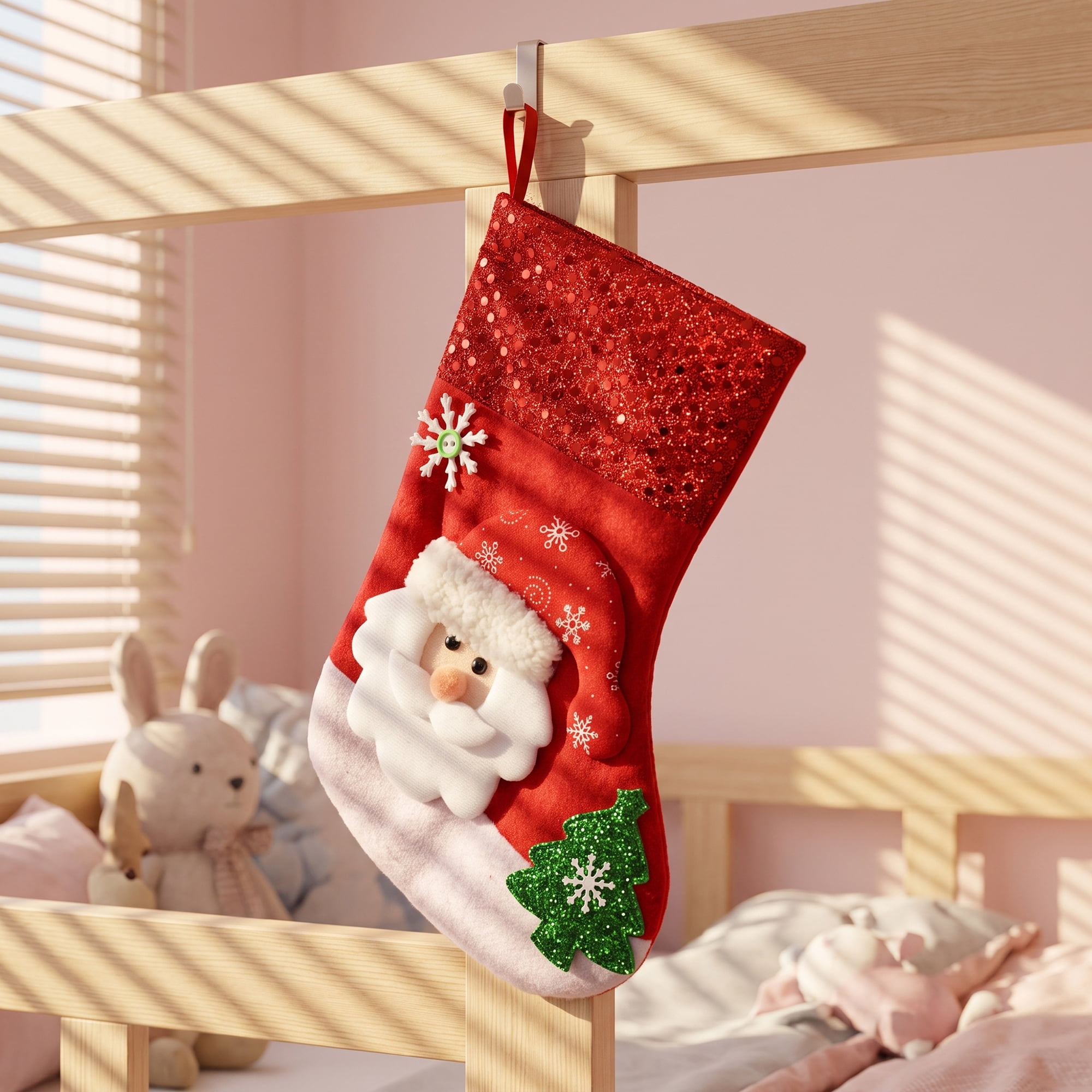 Unique Bargains Christmas Sequins Cuff Felt Xmas Stocking Holiday Gift Bag Old Man 10"