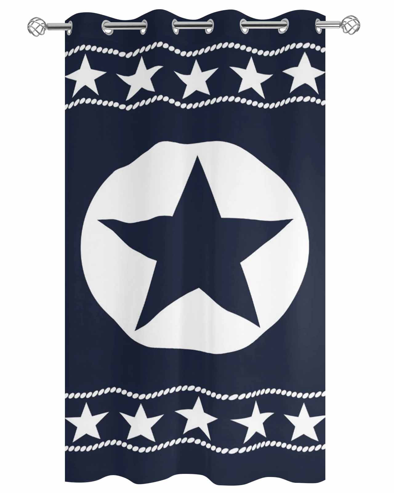 Western Star Ethnic Outdoor Curtains for Patio, Navy Blue Texas Ethnic Stars Vintage Privacy Drapes Grommet Waterproof Outside Curtains for Porch/Cabana/Balcony 54"x 108", 1 Panel