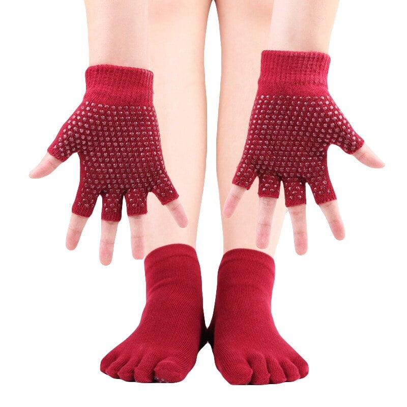Wisremt 1 Pair Yoga Toe Socks Nonslip Gloves Set Full Finger Socks