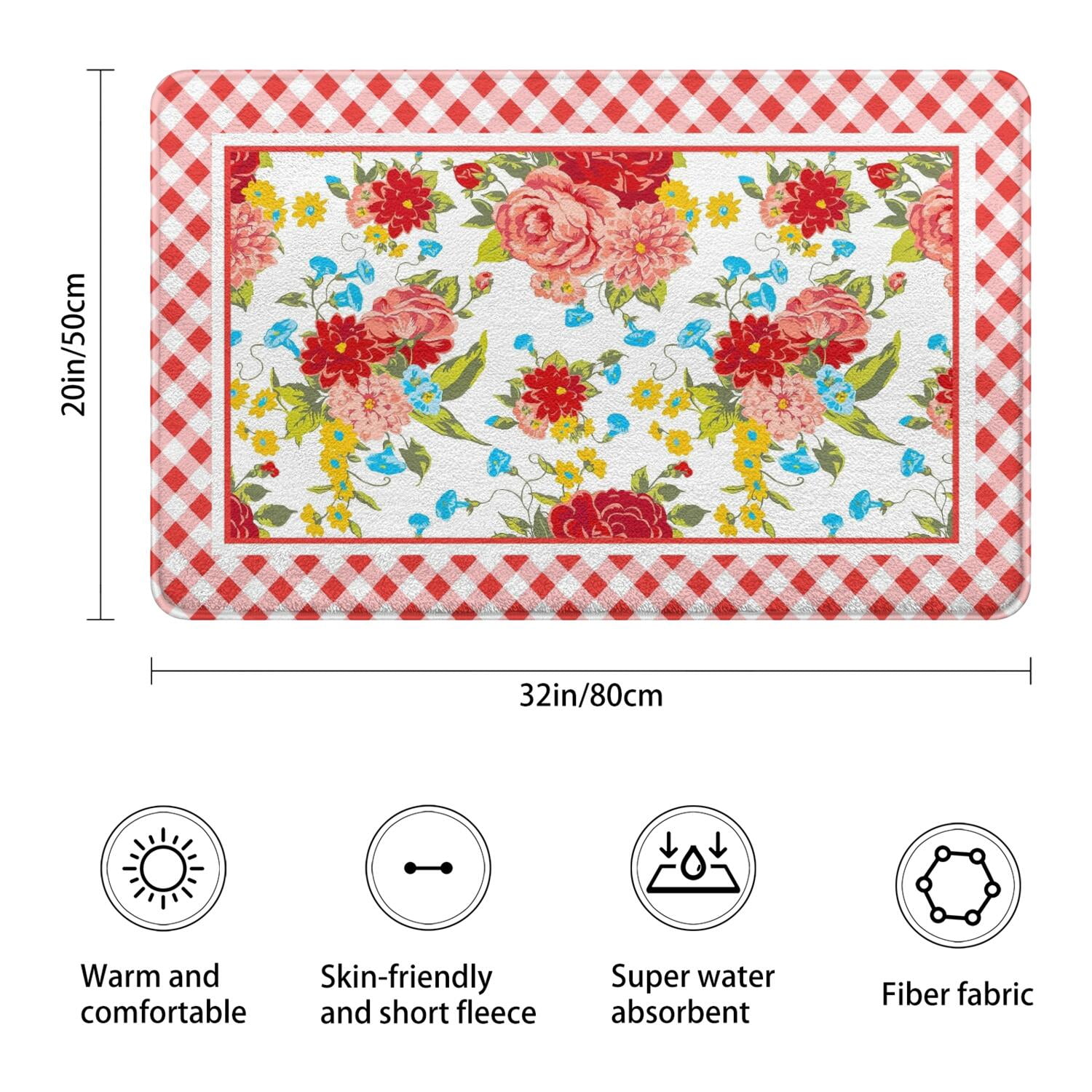 Flower Design Bath Mat Soft Rug Rubber Non Slip Quick Dry Pioneer Flower Woman Super Absorbent Thin Bathroom Rugs Shower Bathtub Shower Room Sink 20x32 Inch