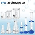 thumbnail image 7 of FOUR E's Scientific 9Pcs Lab Glassware Set, Includes Glass Measuring Beaker 50/100/250 ml, Glass Flask 50/100/250 ml, Graduated Cylinder 10/50/100ml, for Laboratory, 7 of 7