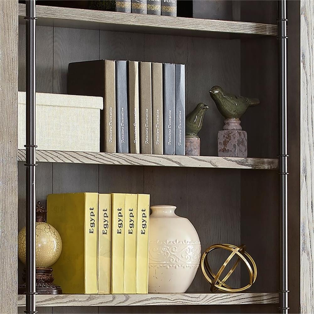 Pemberly Row 8' Tall Wood Bookcase Wall With Ladder Aged Office Bookcases - Gray