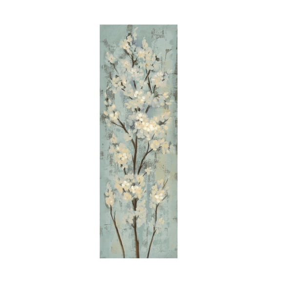 Trademark Fine Art Silvia Vassileva Almond Branch I on Light Blue Canvas Wall Art - 10x32