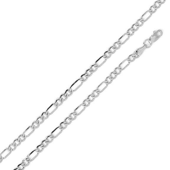Rhodium Plated 925 Sterling Silver Flat Light Weight Figaro 120 Chain 4.4mm 22" Jewelry Female
