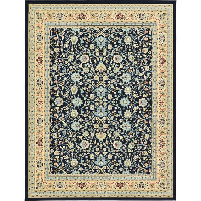 Unique Loom Sialk Hill Persian Floral Rug 9' 10 x 13' Rectangle Navy Blue/Ivory