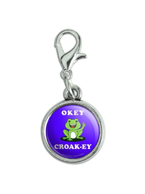 Okey Croak-ey Dokey Frog Funny Humor Antiqued Bracelet Pendant Zipper Pull Charm with Lobster Clasp