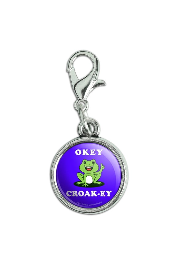 Okey Croak-ey Dokey Frog Funny Humor Antiqued Bracelet Pendant Zipper Pull Charm with Lobster Clasp