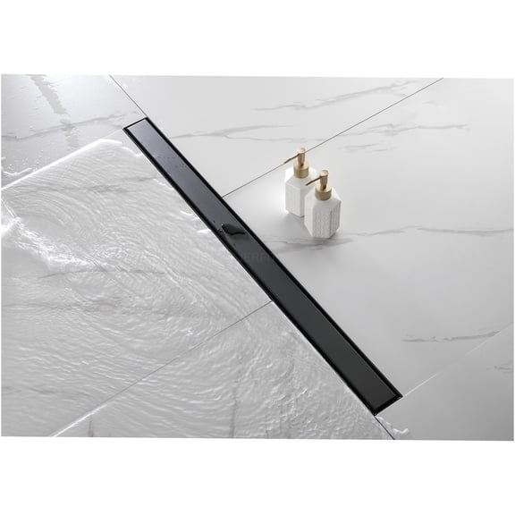 JERFIT 36" Matte Black Linear Shower Drain with Removable Grille & Strainer, 304 Stainless Steel Trench Drain for Bathroom, Kitchen, Garage