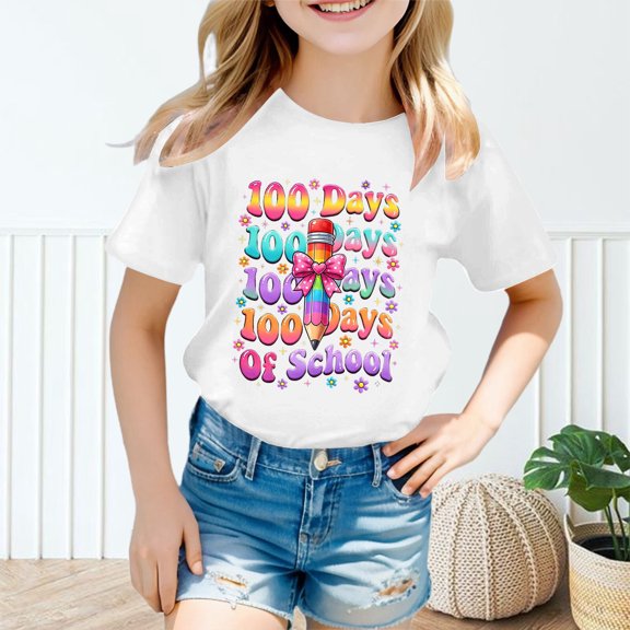 Teen Girl Tops 100 Days Of School Shirt Graphic T Shirts Casual Soft Tee Top Tees Shirts for Youth Girls for Back To School