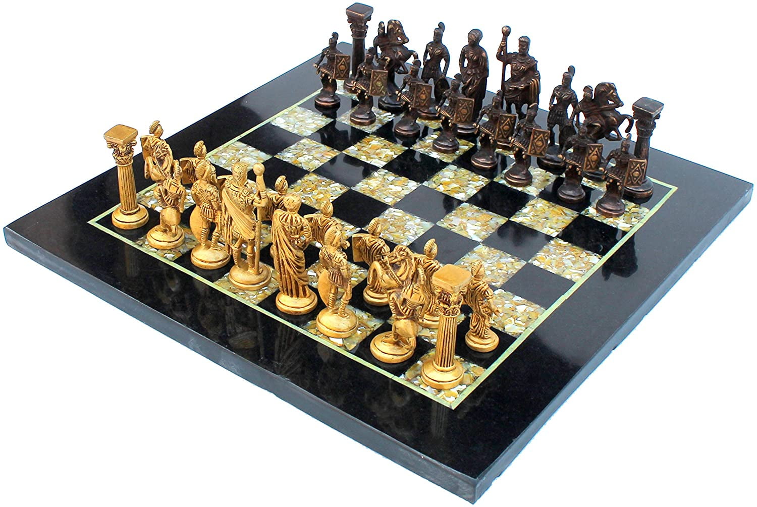 14" Wooden Flat Chess Board "Black Marble" 