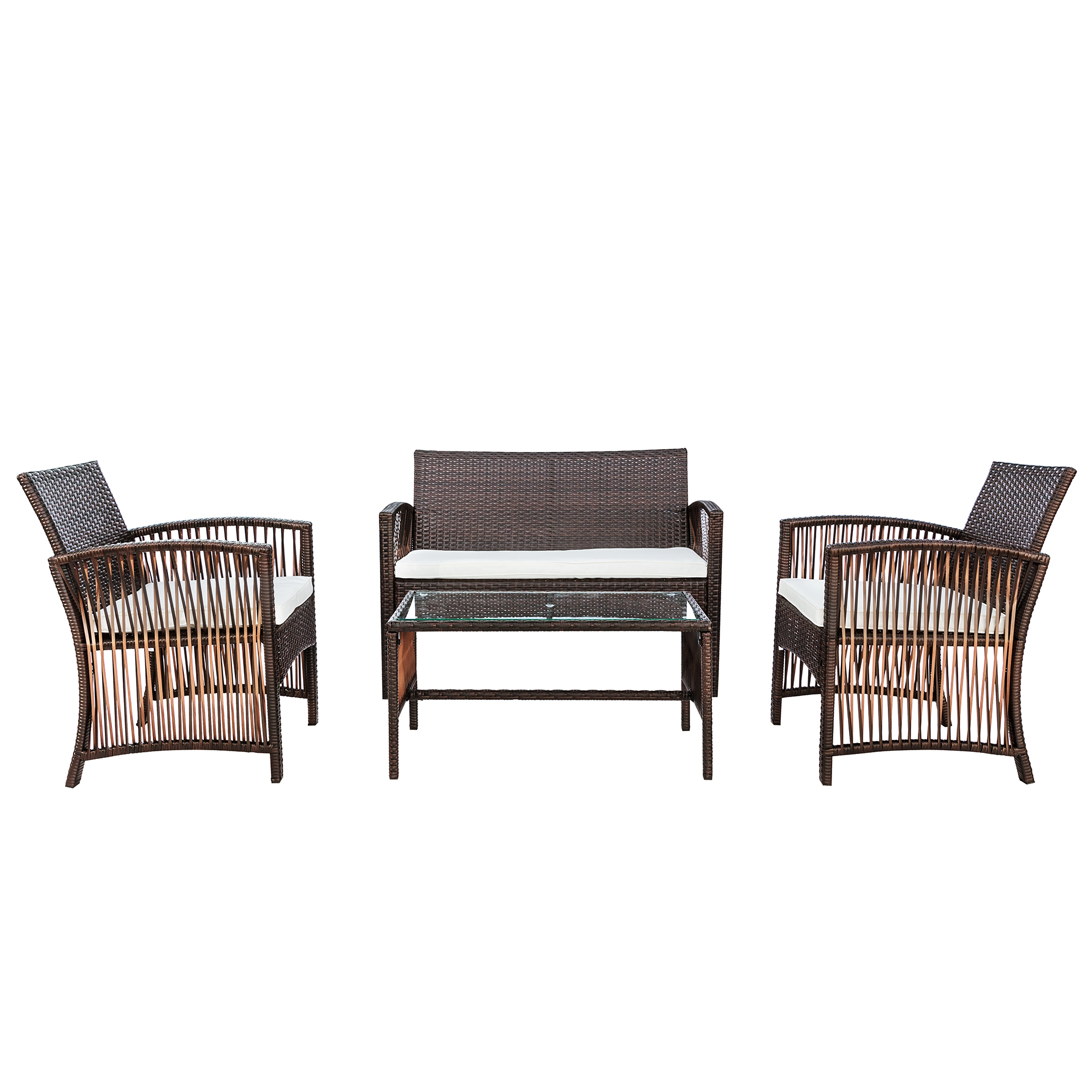 4 Pieces Rattan Chair Wicker Set, Outdoor Patio Furniture Sets Clearance with Two Single Sofa, One Loveseat, Tempered Glass Table, Backyard Porch Garden Poolside Balcony Furniture Sets, Q8553 - image 5 of 12