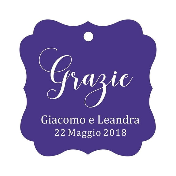 Darling Souvenir Wedding Favor Tag Grazie Wedding Thank You Gift Custom Hang Tags-Purple Violet-50 Tags