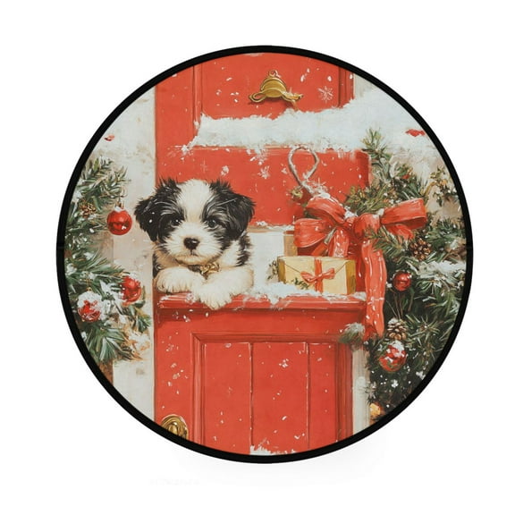 BZSMCE Round Decorative Floor Mat Festive Welcome Pattern 36.2IN