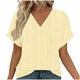 thumbnail image 2 of YHAJDS Womens T Shirts Short Sleeve V Neck Solid Color Jacquard Lace Trim Loose Blouses, 2 of 5