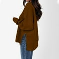 thumbnail image 4 of Jinhomg Women's Oversized Solid Sweatshirt Trendy Side Split Crewneck Loungewear Top Fall Loose Fit Comfy Long Sleeve Sweatshirts Winter Saving Brown XL, 4 of 9