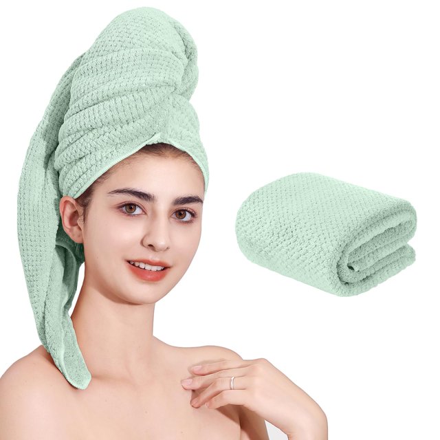 Laojbaba Toalla De Microfibra Para El Cabello De Secado Rápido, Toallas De Secado De Cabello Adecuadas Para Todo Tipo De Cabello, Cabello Largo Y Grueso, Ultra Absorbente, 24 X 48 Pulgadas, Verde (1 U