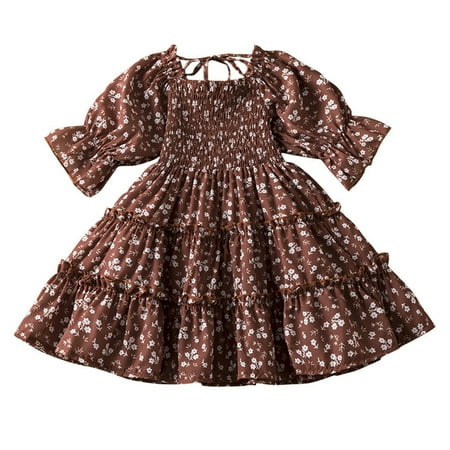 

PEASKJP Dresses for Girls Girls Toddler Roundneck Short Sleeve Chiffon Flowy Prom Ball Gown Dress Knee-Length Wedding Party Evening Formal Dresses Brown 2-3 Years