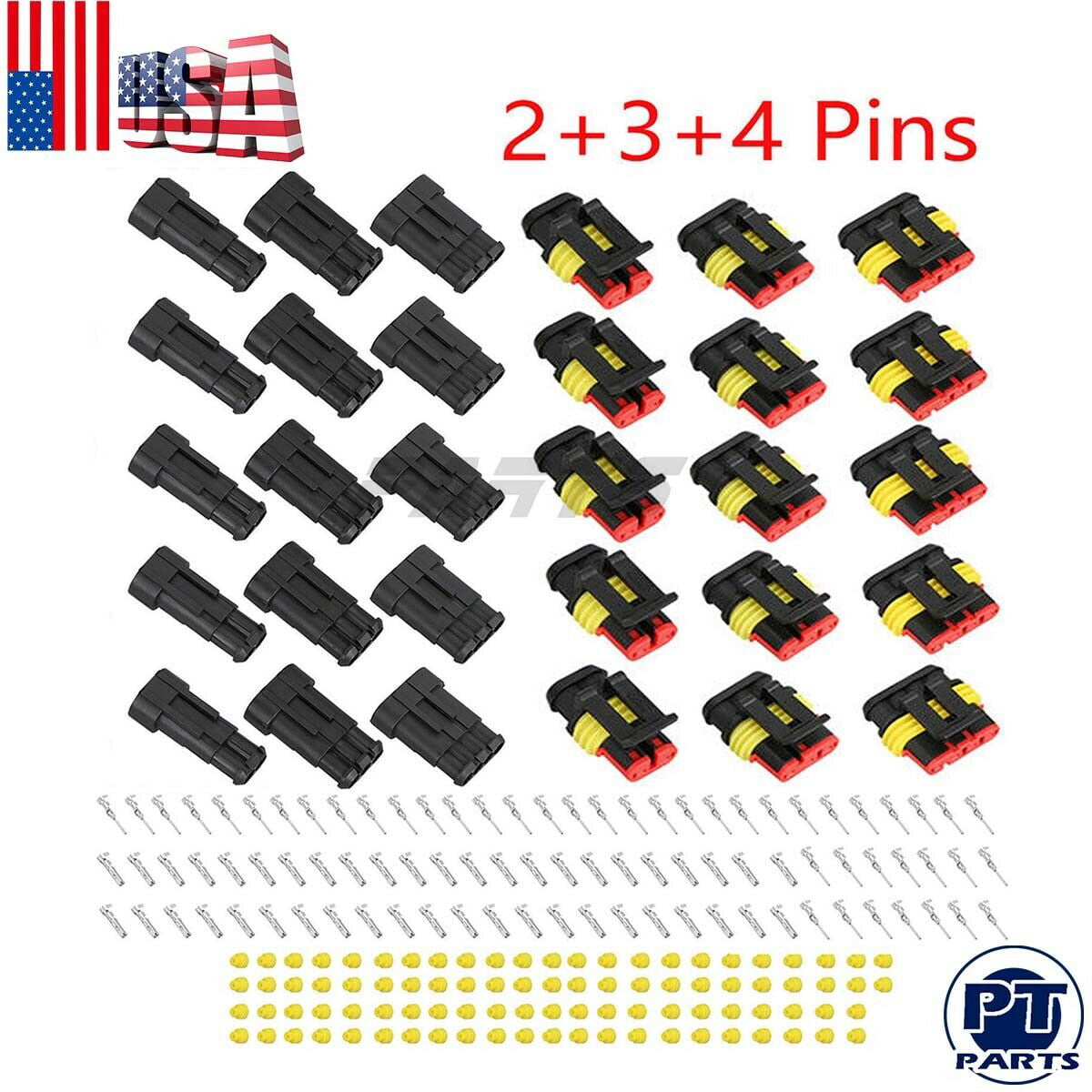 15 Kits 2 3 4 Pins Way Sealed Electrical Wire Connector Plug For Car Motorcycle 