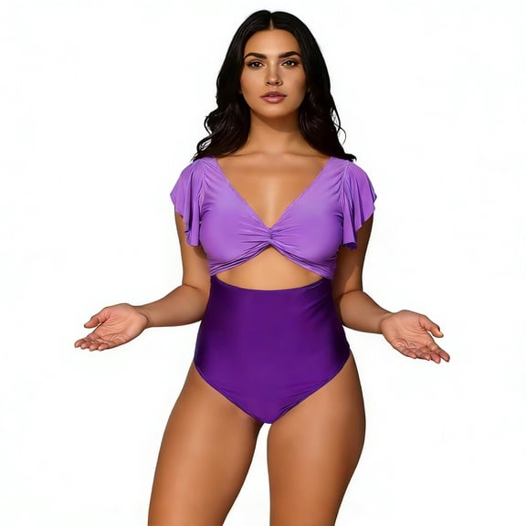 URSOFINE One Piece Twist Front Swimsuit for Women Tummy Control Ruffle Bathing Suit V Neck Ruched Swim Suit Slimming Cutout Swimwear