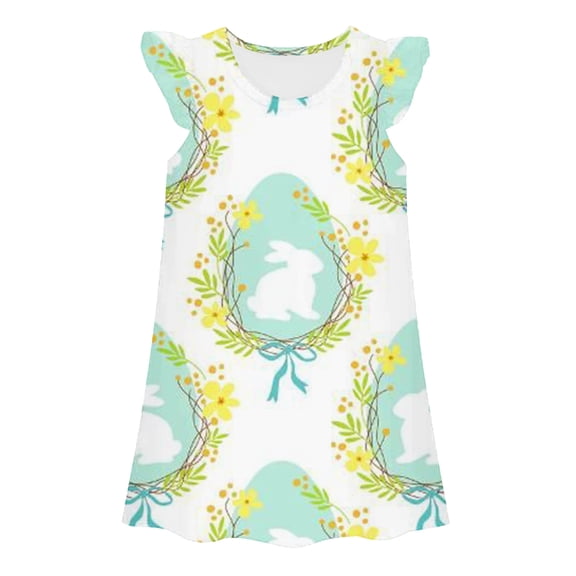Glisme Fashion Girls Dresses Size 3-4 Y Kids Easter Bunny Print Dress Toddlers Cute Gown Light Green Sundress For Girl
