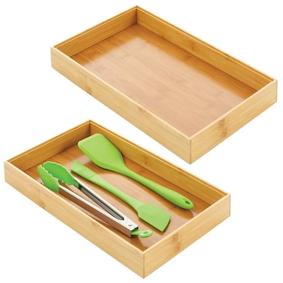 HIBIBUD Stackable 15" Long Wooden Bamboo Drawer Organizer - 2 Pack,Natural Wood,bamboo,bathroom drawer organizer trays