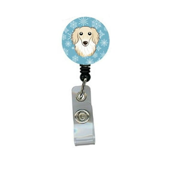 Carolines Treasures BB1646BR Snowflake Longhair Creme Dachshund Retractable Badge Reel