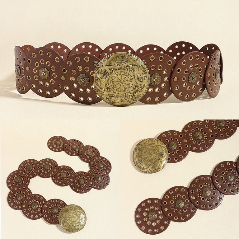 Women Wide Boho Disc Leather Belt Vintage Western Chunky  display picture 1