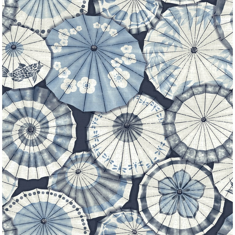 A Street Prints by Brewster 2764 24361 Mistral Mikado Blue Parasol Wallpaper