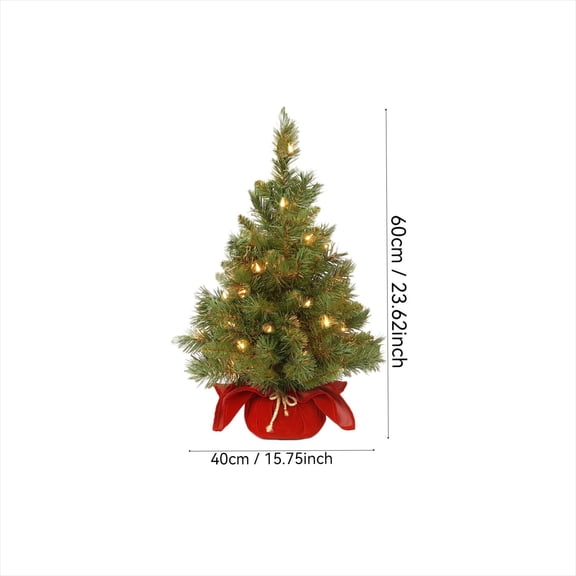Qocolhg Pre-lit Artificial Mini Christmas Tree, 24 Inch Tabletop Christmas Tree with LED Lights, Battery Operated Small Xmas Pine Tree with Burlap Base for Table Desk Home Christmas Decorations